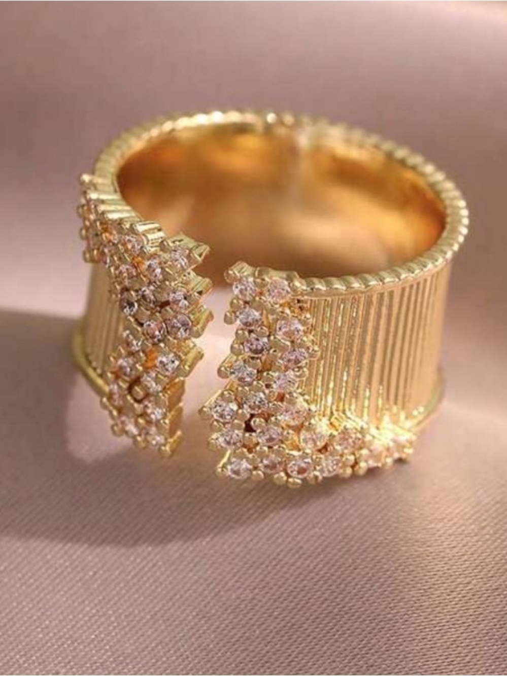 Golden Crystal Open Cuff Ring